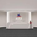 Modern Office Reception Desk Interior With White Counter Logo Backdrop And Lighting Design 3d model
