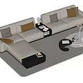 Modern Light Sofa And Round Coffee Table Set With Beige Brown Cushions Side Tables 3d model