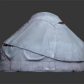 Modern White Circular Bean Bag Chair With Red Stitching And Soft Fabric Design