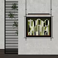 Framed Abstract Painting With Green White Black Geometric Shapes On Indoor Wall