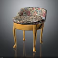 Classic Upholstered Stool Design With Floral Cushion And Curved Wooden Legs