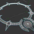 Decorative Metallic Pillars With Blue Glowing Accents And Intricate Spiked Ring Design