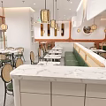 Bright Modern Japanese Restaurant Interior With Terrazzo Tables Rattan Chairs And Comfortable Green Booths