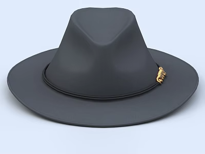 Classic Black Wide Brim Hat With Black Band And Golden Decorative Buckle 3d model