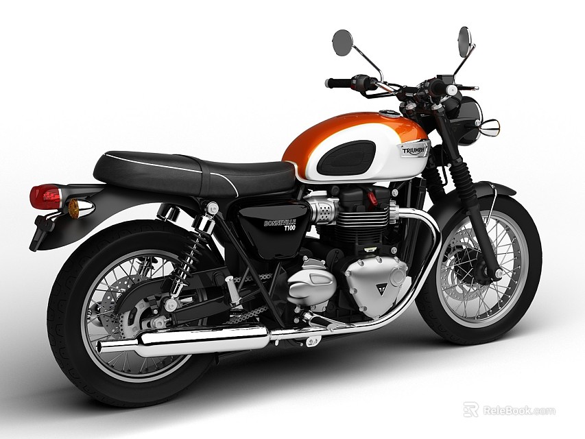 Vintage Motorcycle With Classic Design Orange White Color And Black Leather Seat 3d model 
