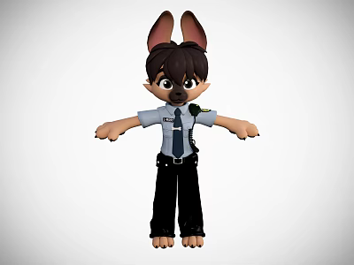 Game Movie Animated Animal Character Wearing Police Uniform With Big Ears And Badge 3d model