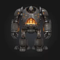 Steampunk Industrial Robot With Metallic Body Glowing Core And Mechanical Details