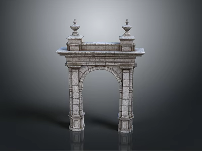 Classical Stone Arch Architectural Element With Decorative Columns And Carved Details 3d model