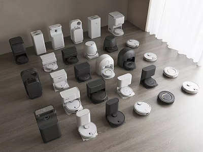 Small Smart Machines Various Styles Black And White Colors On Wooden Floor With White Curtains 3d model