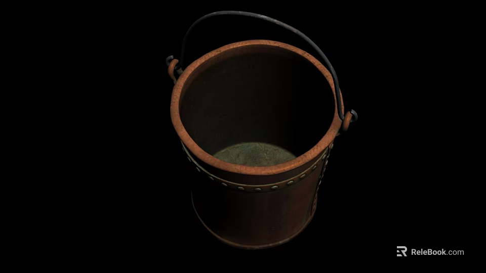 Tech Exhibition Hall Displaying Brown Bucket With Black Handle Green Interior And Stitched Details 3d model 