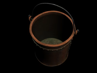Tech Exhibition Hall Displaying Brown Bucket With Black Handle Green Interior And Stitched Details 3d model