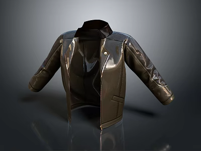 Shiny Black Leather Jacket With Modern Sleek Design Front Open Style And Long Sleeves 3d model