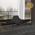 Modern Black Leather Chaise Lounge by Window with Floor Lamp and Green Plant