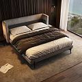 Cozy Double Bed With Gray Headboard White Pillows Dark Quilt Wooden Wall Large Window Sea View