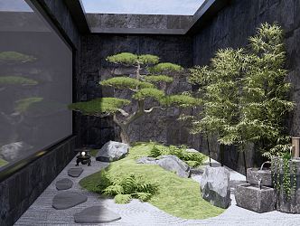 New Chinese style landscape sketch courtyard landscape sketch atrium open well landscape stone sketch welcome pine withered landscape stone Zen landscape 3d model