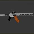 Tactical Rifle With Silver Body Orange Stock Scope Hollow Design On Dark Surface With Reflection