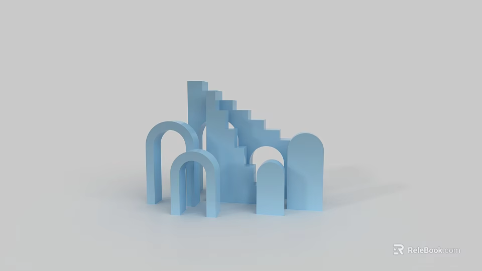 Light Blue Geometric Decorative Ornament Set With Staircase And Arches 3d model