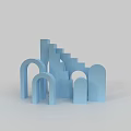 Light Blue Geometric Decorative Ornament Set With Staircase And Arches 3d model