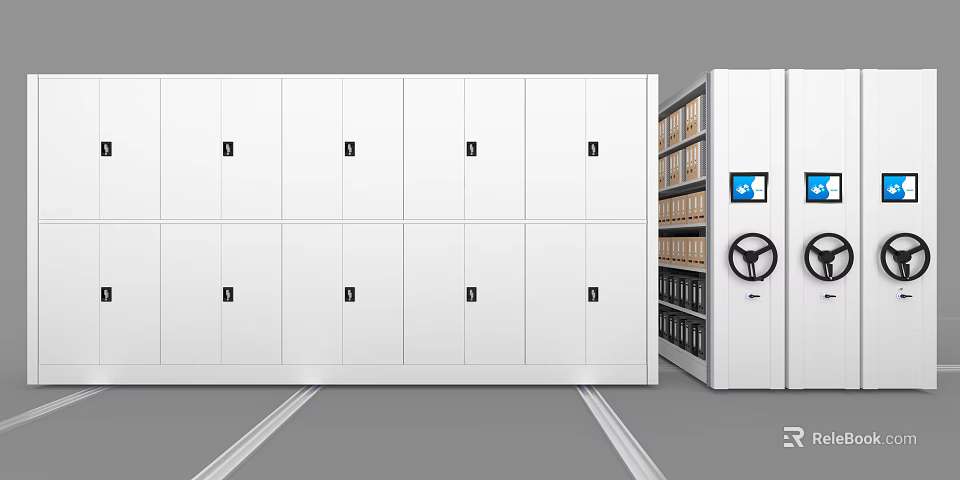 White Compact Mobile Bookcase Design With Digital Control Panel And Document Storage 3d model