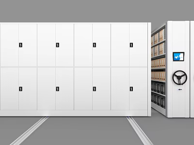 White Compact Mobile Bookcase Design With Digital Control Panel And Document Storage 3d model