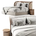 Modern Double Bed Design With Wooden Headboard Fabric Upholstery And Nightstands