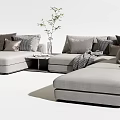 Modern Sectional Sofa With Multiple Pillows Throw Blanket And Side Table 3d model