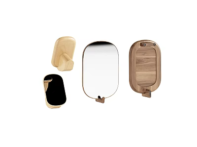 Oval Mirror With Wooden Hook Holder Tray And Minimalist Home Decor Design 3d model