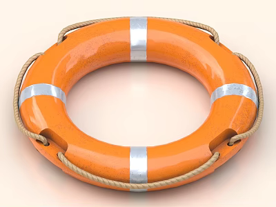 Orange Lifebuoy With Silver Stripes And Rope Design For Daily Use 3d model