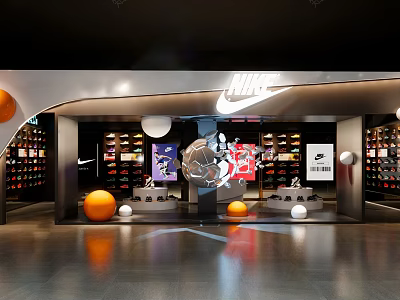 Nike Brand Retail Store Interior With Shoes Display And Decorative Elements 3d model