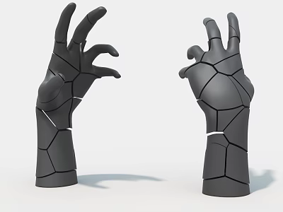 Two Black Mechanical Arms With Cracked Design On White Background 3d model