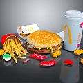 McDonald's Fast Food Assortment with Hamburger French Fries Chicken Nuggets Drink and Sauce Packets