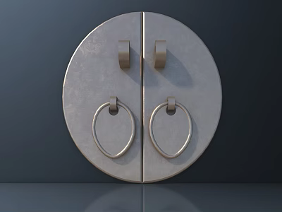 Antique Brass Ring Door Handles On Circular Metal Plate With Symmetric Design 3d model