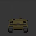 Golden Armored Military Tank with Long Barrel Tracks and Antenna on Reflective Surface