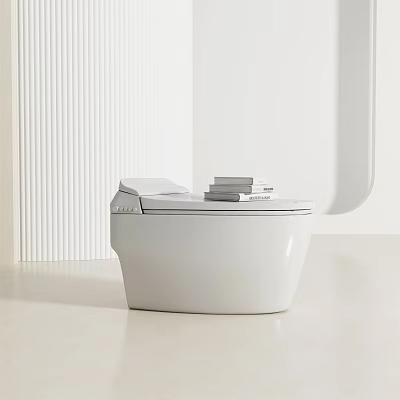 Sleek White Ceramic Smart Toilet With Automatic Lid In Modern Bathroom Interior 3d model