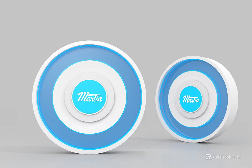 Two Mosta Circular Blue And White Speakers With Modern Design 3d model 