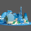 Ocean Themed Decorative Model Featuring Dolphins Waves Seashell Lighthouse And Seaweed