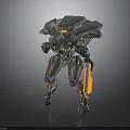 Futuristic Mechanical Robot 3D Model With Gray Armor And Orange Accents