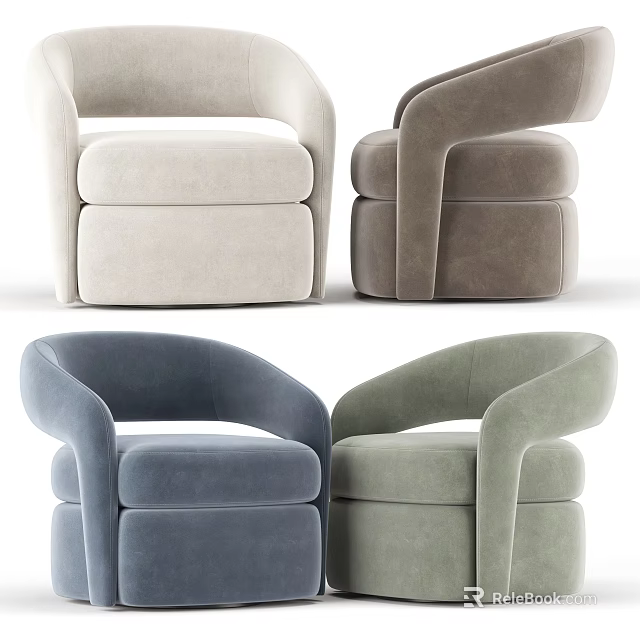 Elegant Modern Single Sofa With Velvet Upholstery And Various Color Options 3d model 