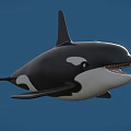 Realistic Black And White Orca Swimming In Blue Background