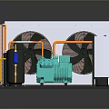 Industrial Refrigeration Unit With Two Fans Green Compressor Pipes And White Housing