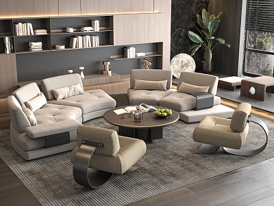 Sofa Coffee Table Combination Multi-person Corner Sofa Coffee Table Leisure Chair Side Table Corner Table 3d model