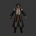 Man In Pirate Costume With Tricorn Hat Long Coat And Red Sash