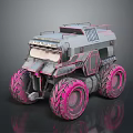 Rugged Off Road Terrain With Futuristic Vehicle And Large Pink Tires