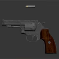 Vintage Revolver With Metal Body Wooden Grip And Bullet On Dark Background