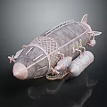 Detailed Vintage Airship Model With Metal Structure Netting And Engines