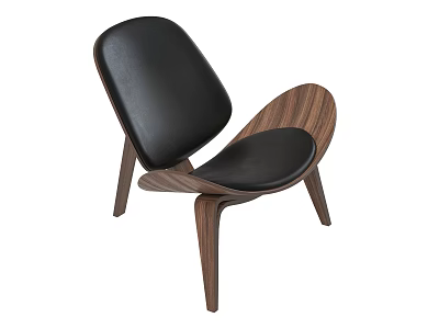 Modern Lounge Chair With Black Leather Seat And Wooden Frame Design 3d model