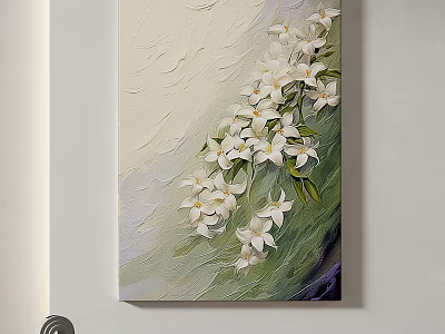 White Flowers Oil Painting With Green Background Textured Brushstrokes For Wall Decor 3d model
