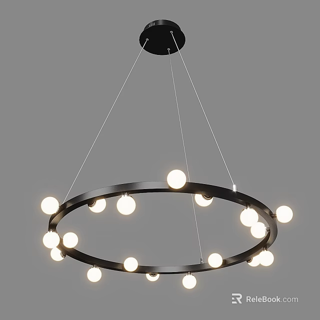 Modern Black Round Ring Frame Chandelier With Multiple Circular LED Bulbs 3d model 