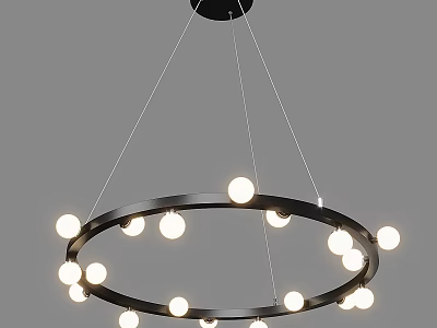 Modern Black Round Ring Frame Chandelier With Multiple Circular LED Bulbs 3d model