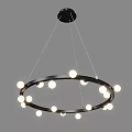 Modern Black Round Ring Frame Chandelier With Multiple Circular LED Bulbs 3d model